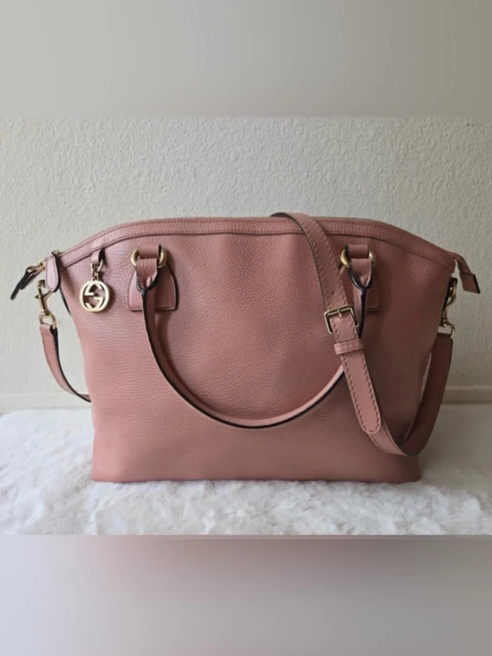 Gucci Blush Pink leather GG Charm Dome Satchel & Crossbody with COA